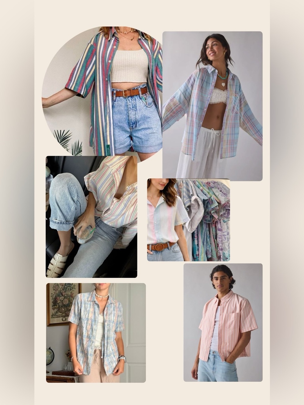 Vintage Men's Casual Pastel Plaid Button-Down Shirt - Pink & Mint